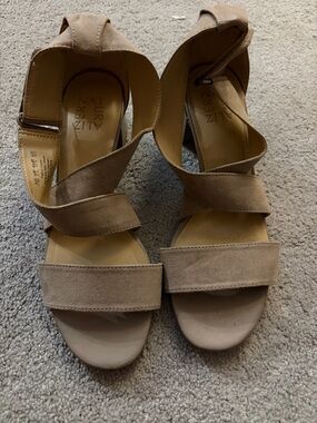 Naturalizer Taupe Suede Strappy Block Heel Sandals